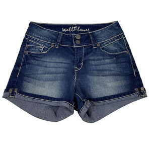 Wallflower Denim Shorts Junior 5 Blue Jean 2.5" Inseam Roll Up Flap Back Pockets